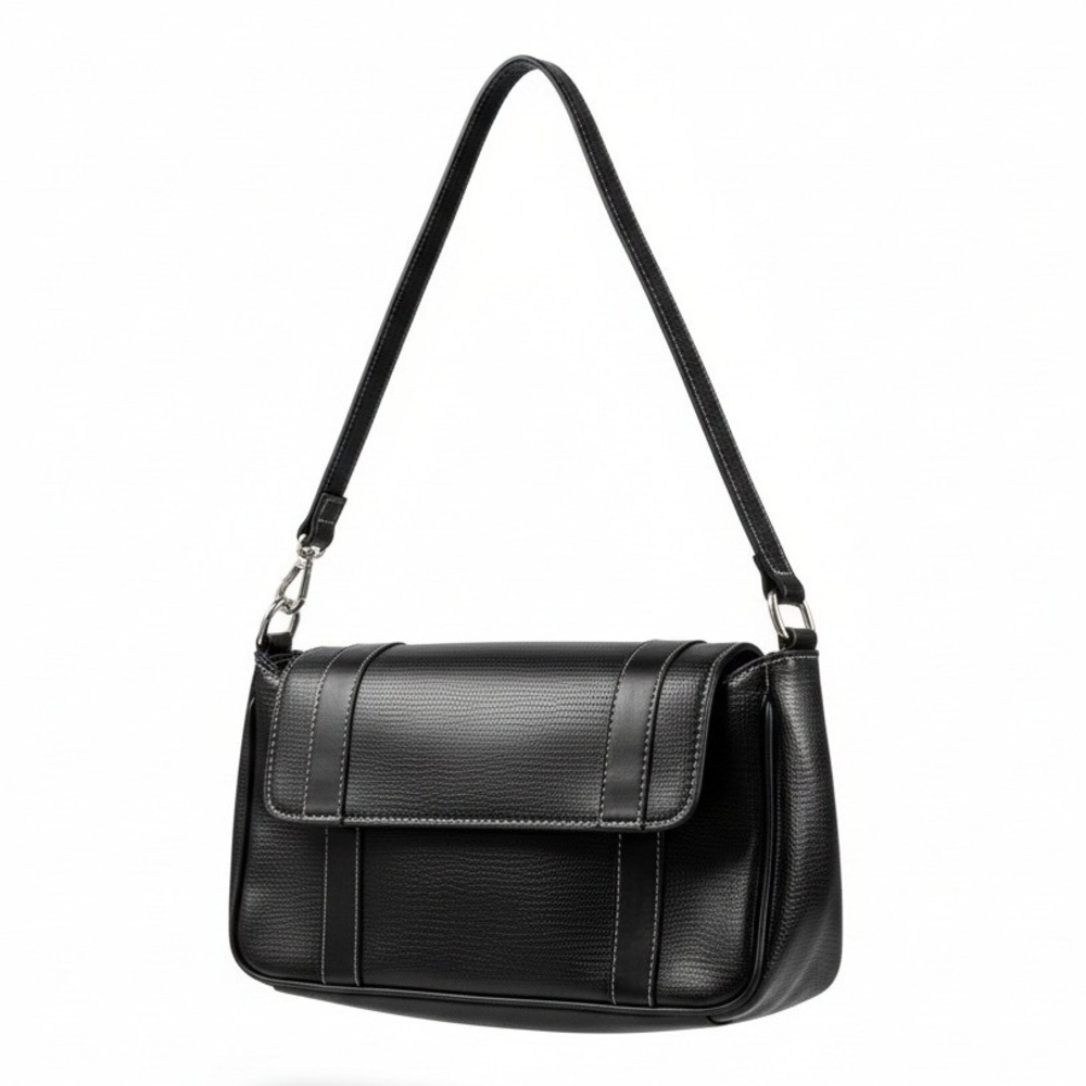 Lancel Paris Leather Shoulder Bag Black Textured Flap Snap Closure Purse Classic